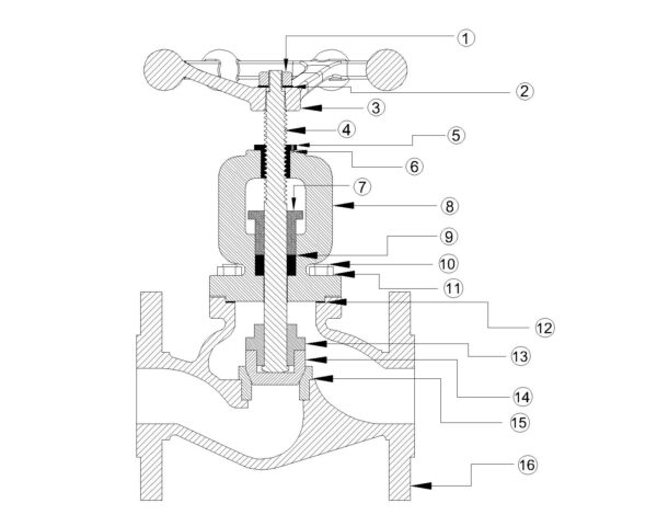 LI-GV-02-FE CAST IRON GLOBE STEAM STOP VALVE PN 16